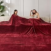 COOVA Oversized King Fleece Blanket 120x120 inches, Soft Cozy Warm Giant Extra Large 10'x10' Blanket for Bed, Sofa, Couch,Travel, Camping, California Huge Big Throw Blanket, Jacquard Burgandy Red