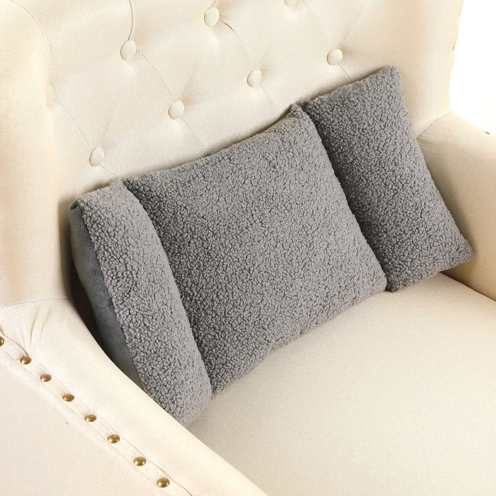 Photo 1 of Queekay Fleece Lumbar Support Pillow 3 Section Back Pillow Office Chair for Back Support Comfortable Lumbar Cushion for Car Seat Pain Relief Sofa Rest(Gray)