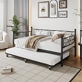 IDEALHOUSE Twin Daybed with Trundle, Metal Trundle Bed, Black | Sofa Bed Frame, Heavy Duty Metal Slats, 6 Universal Wheels, Space Saving, for Living Room, Bedroom, Guest Room