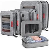 LeanTravel Premium Compression Packing Cubes for Travel - Suitcase Organizer Bags with Double Zipper &amp; Breathable Mesh Panel - Space Saving Carry On Luggage Essentials (6-Pack, Grey)