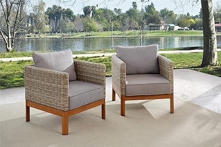 Amazon Com Cosco Outdoor Lounge Chairs 2 Pack Tan Wicker Warm