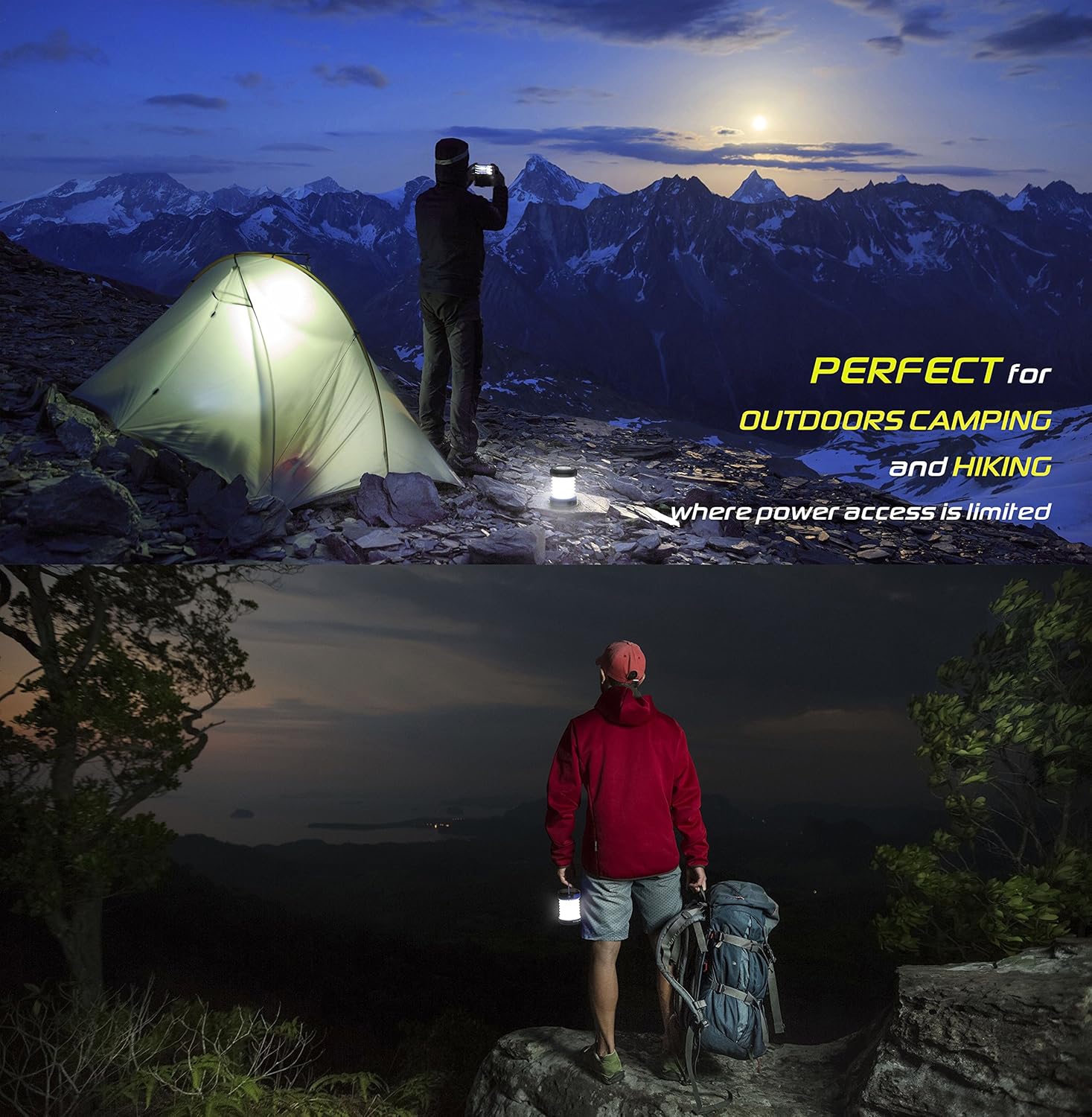 Kizen Solar Powered LED Camping Lantern - Solar or USB Chargeable, Collapsible Space Saving Design, Emergency Power Bank, Flashlight, Water Resistant. for Outdoor Night Hiking Camping Lawn!: Sports & Outdoors