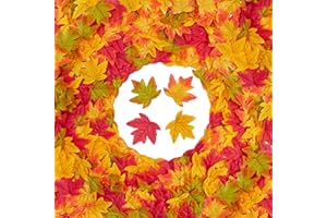 NUKAYAI Fall Leaves Fake Artificial Maple Leaf Leaves for Table Home Events Crafts Fall Party Wedding Halloween Autumn Thanksgiving Table Decorations Indoor 200pcs Red Gold Green Faux Fall 3.4" Decor
