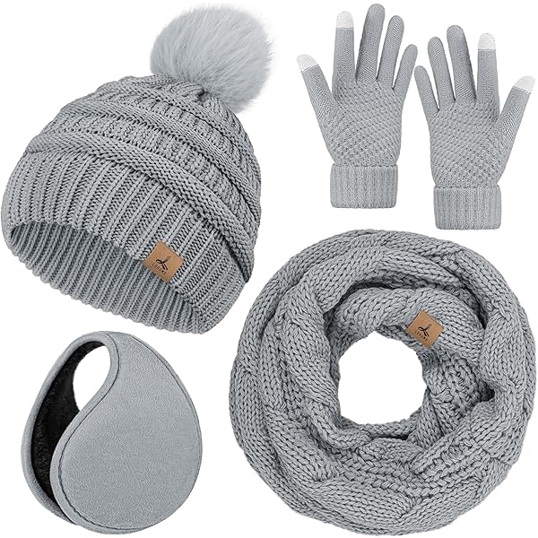 Set Invernale 4 Pezzi: Cappello, Guanti Touch Screen E Scaldacollo - Maglia Acrilica Con Fodera Pile, Unisex