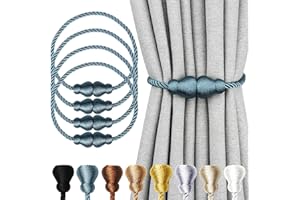 Nieffeiy Magnetic Curtain Tiebacks 4Pack Outdoor Curtain Tie Backs Rope Decorative Magnetic Curtain Holders for Drapes Window Treatment Holdbacks, Blue