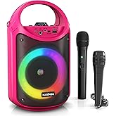 MASINGO Karaoke Machine for Kids and Adults with 1 Wireless Karaoke Microphone and 1 Wired Mic, PA Portable Speaker with LED Lights, Supports TF Card/USB, AUX/MIC in, TWS for Home Party, Burletta C10