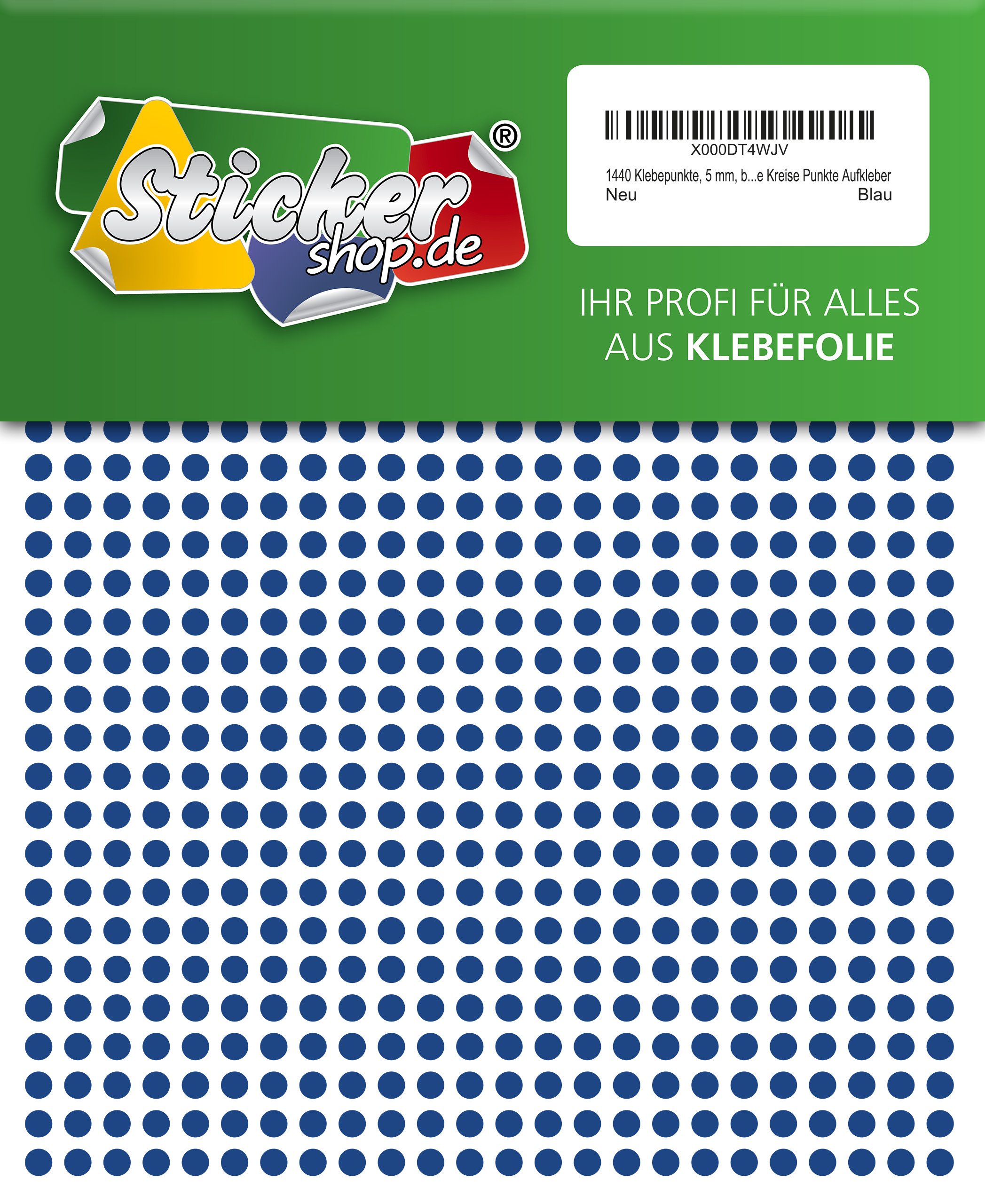 1440 Sticky Dots, 5 mm, Blue, PVC, Weatherproof, Coding Dots, Circles Dots Stickers