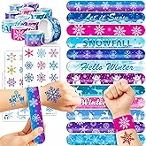 72PCS Snowflake Party Favors Decorations Temporary Tattoos & Slap Bracelets | Winter-themed set for kids' birthdays, classroom rewards, goodie bags, pinata stuffers, game prizes, teacher supplies, gifts