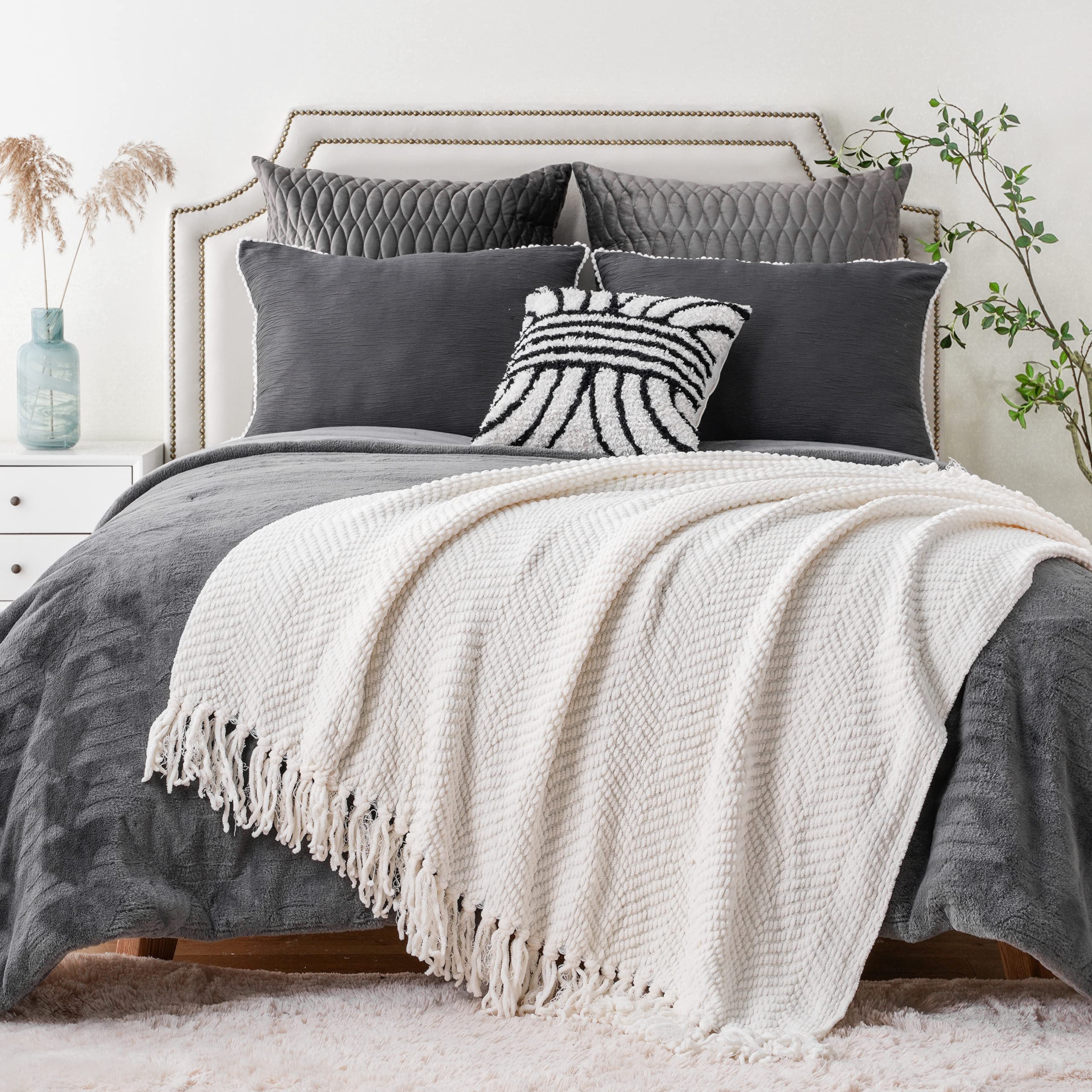 HOME Cream Throw Blanket for Couch