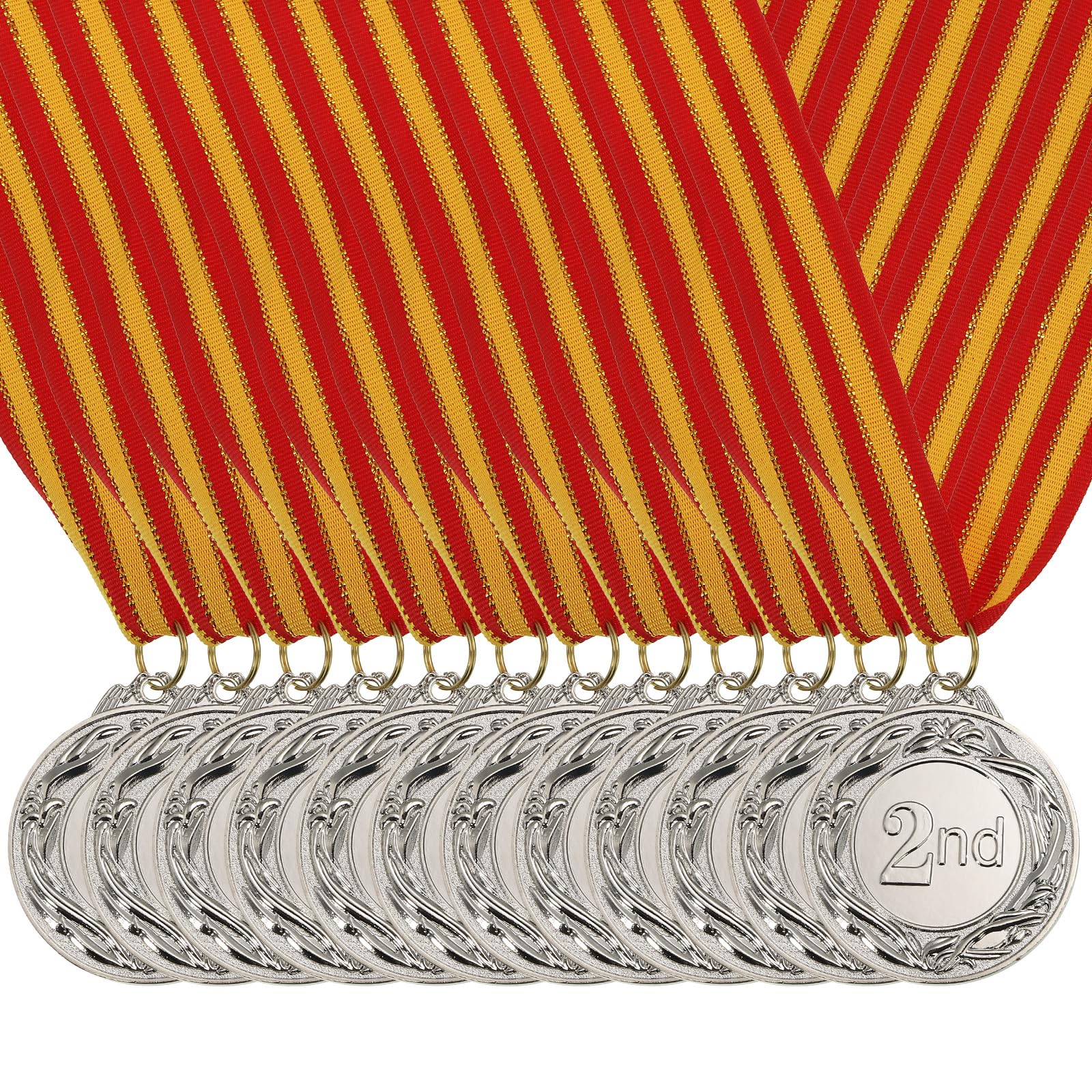 PATIKIL 2 Inch Silver Award Metals, 12 Pieces Award Medals 2nd Place Silver Prize with Neck Ribbon for Games Sports Competitions