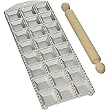 Eppicotispai 24-Hole Aluminum Square Ravioli Maker with Rolling Pin