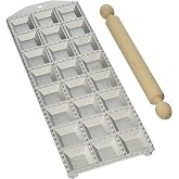 24-Hole Aluminum Square Ravioli Maker with Rolling Pin