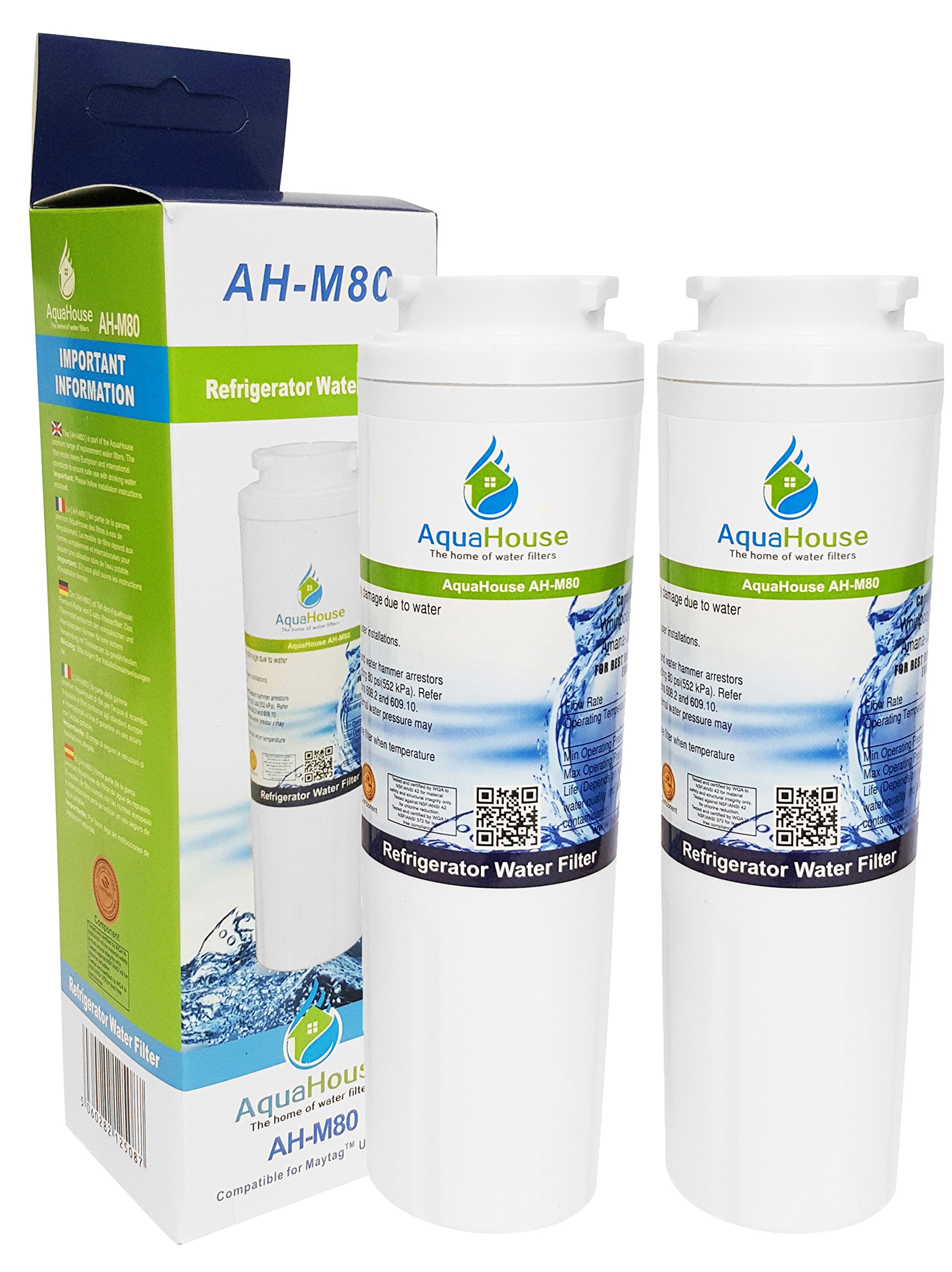 AquaHouse AH-M80 Compatible Refrigerator Water Filter for Maytag UKF8001, UKF8001AXX, Puriclean II (2 Pack)