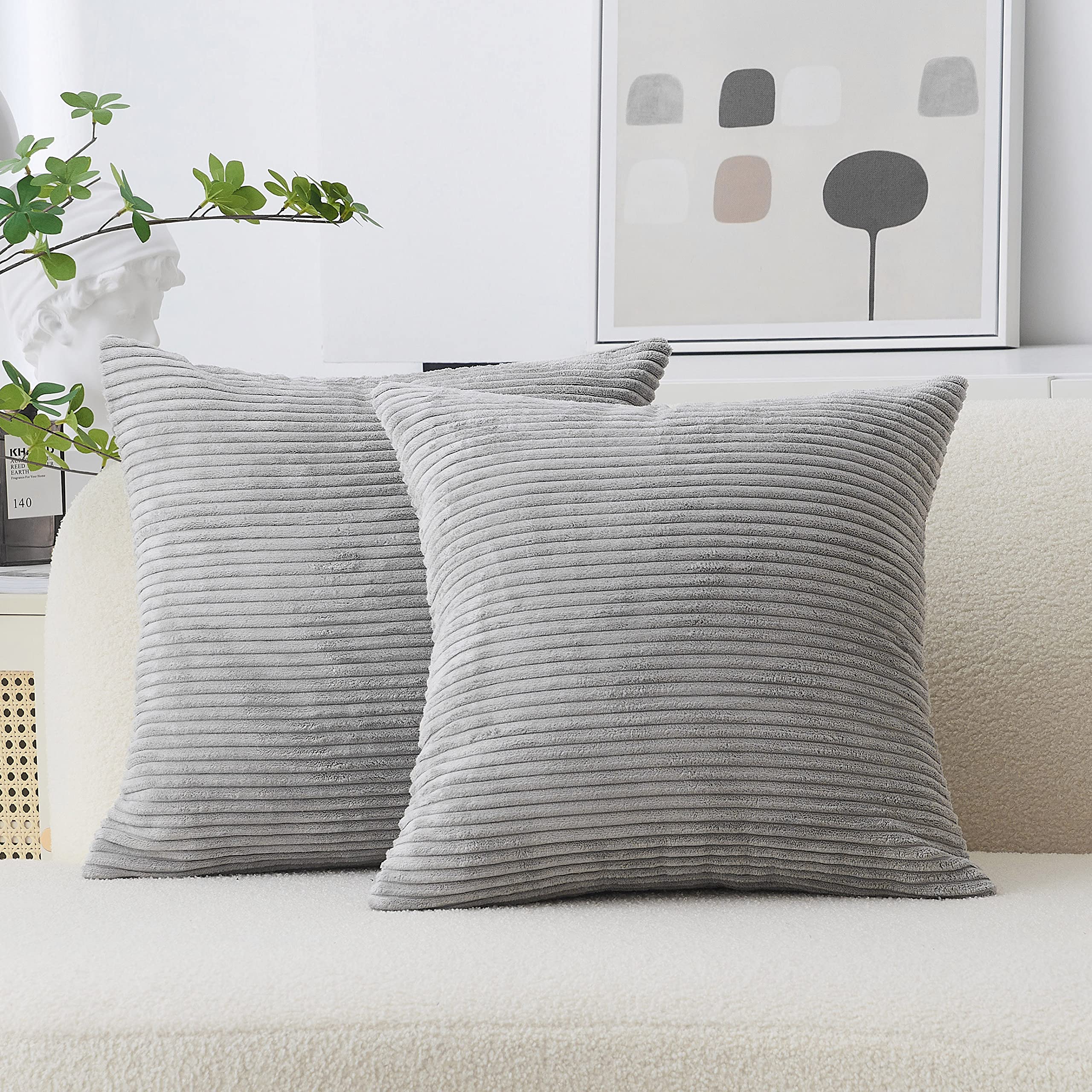 Home Brilliant Cushion Covers 60cm x 60cm Set of 2 for Large Scatter Cushions, Euro Shams Decorative Grey Cushion Covers for Sofa Bed, 24 inch, (60x60 cm, Light Grey)