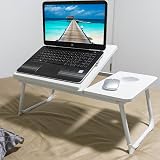 HOFLERA Laptop Desk Bed Table with Foldable Legs Cup Slot Reading Holder White view 3