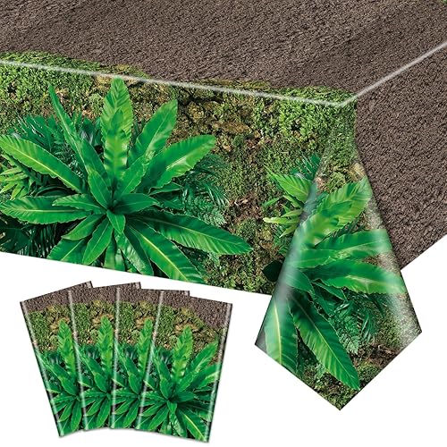 QUERICKY 4 Pack Forest Path Tablecloths, 220x130cm Dinosaur Party Table Cover Rectangle Jungle Party Decorations for Woodland Birthday Dinosaur Party Supplies