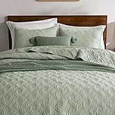 WDCOZY 100% Cotton King Size Quilt Set - Sage Green Pre-Washed Soft Lightweight Modern Bedspread, Farmhouse Country Rustic Coverlet, Textured Like Linen, Shabby Chic Gauze Bedding, 3 Pieces