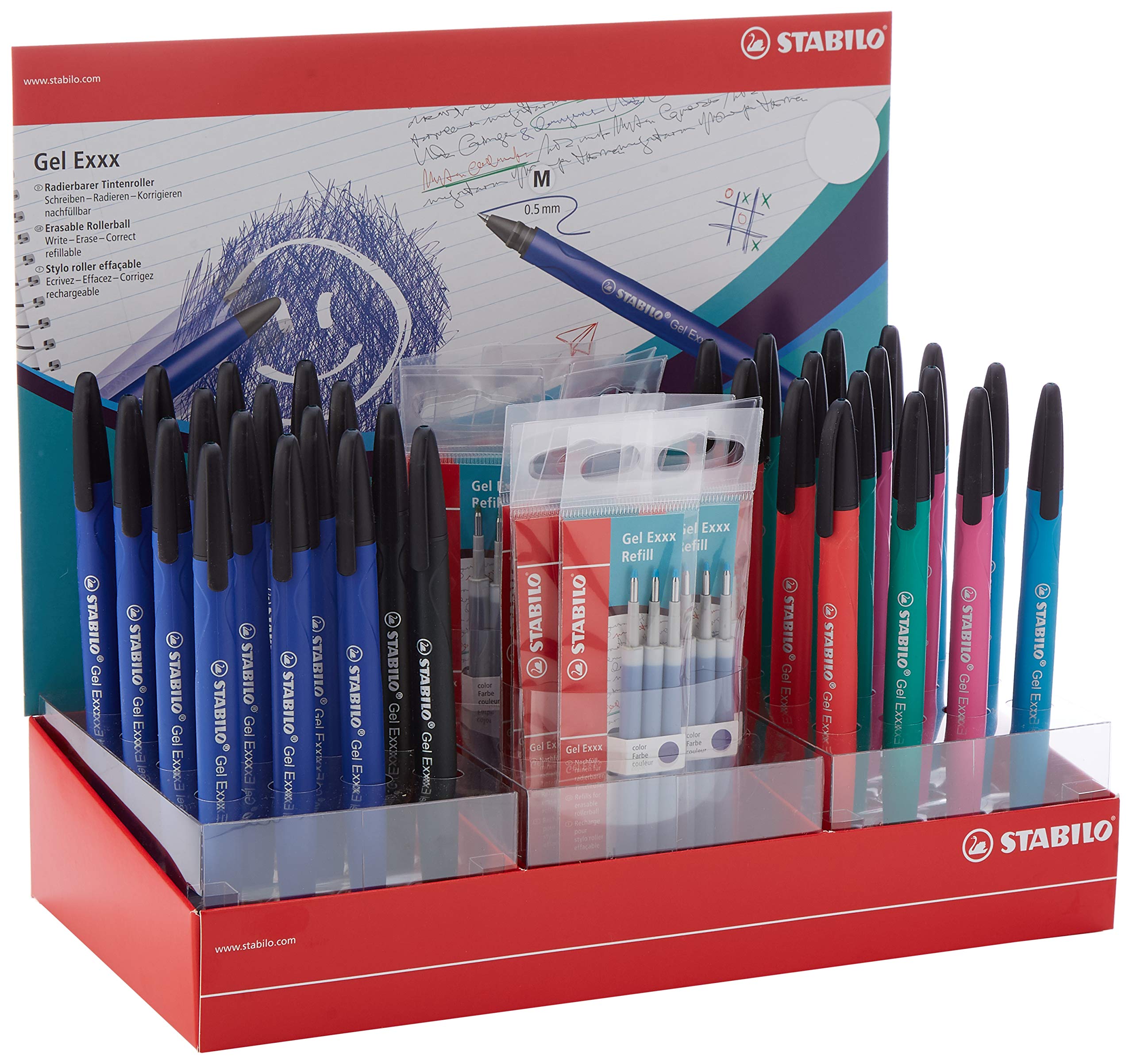 Erasable Rollerball - STABILO Gel Exxx Display of 32 in 6 Assorted Colours & Refills