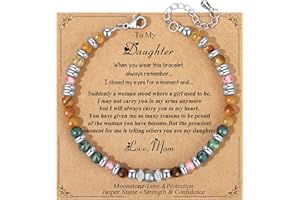 JoycuFF Moonstone Jasper Stainless Steel Beads Bracelets,Christmas Birthday Gifts for Best Friend Sister Daughter Bestie Women Her