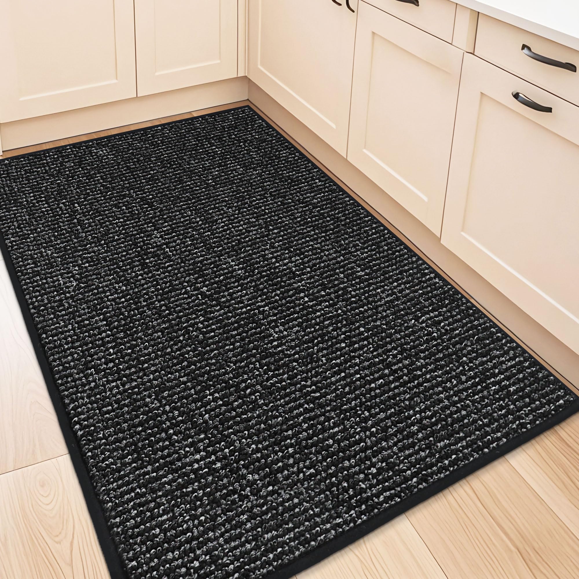 Photo 1 of BEQHAUSE Kitchen Rugs 32"x48", Non-Slip Kitchen Mats for Floor, Super Absorbent and Stain Resistant Kitchen Rugs, Machine Washable Rugs for Kitchen, Hallway, Laundry & Sink, Black