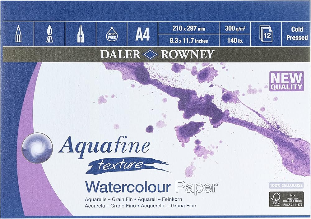 Daler Rowney Aquafine A4 Watercolour Pad 12 sheets 300gsm White