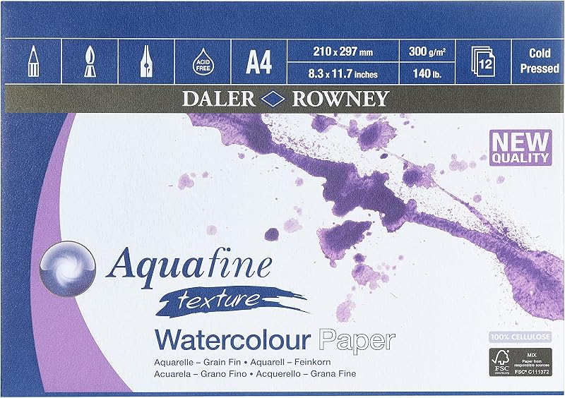 Daler Rowney Aquafine A4 Watercolour Pad 12 sheets 300gsm White
