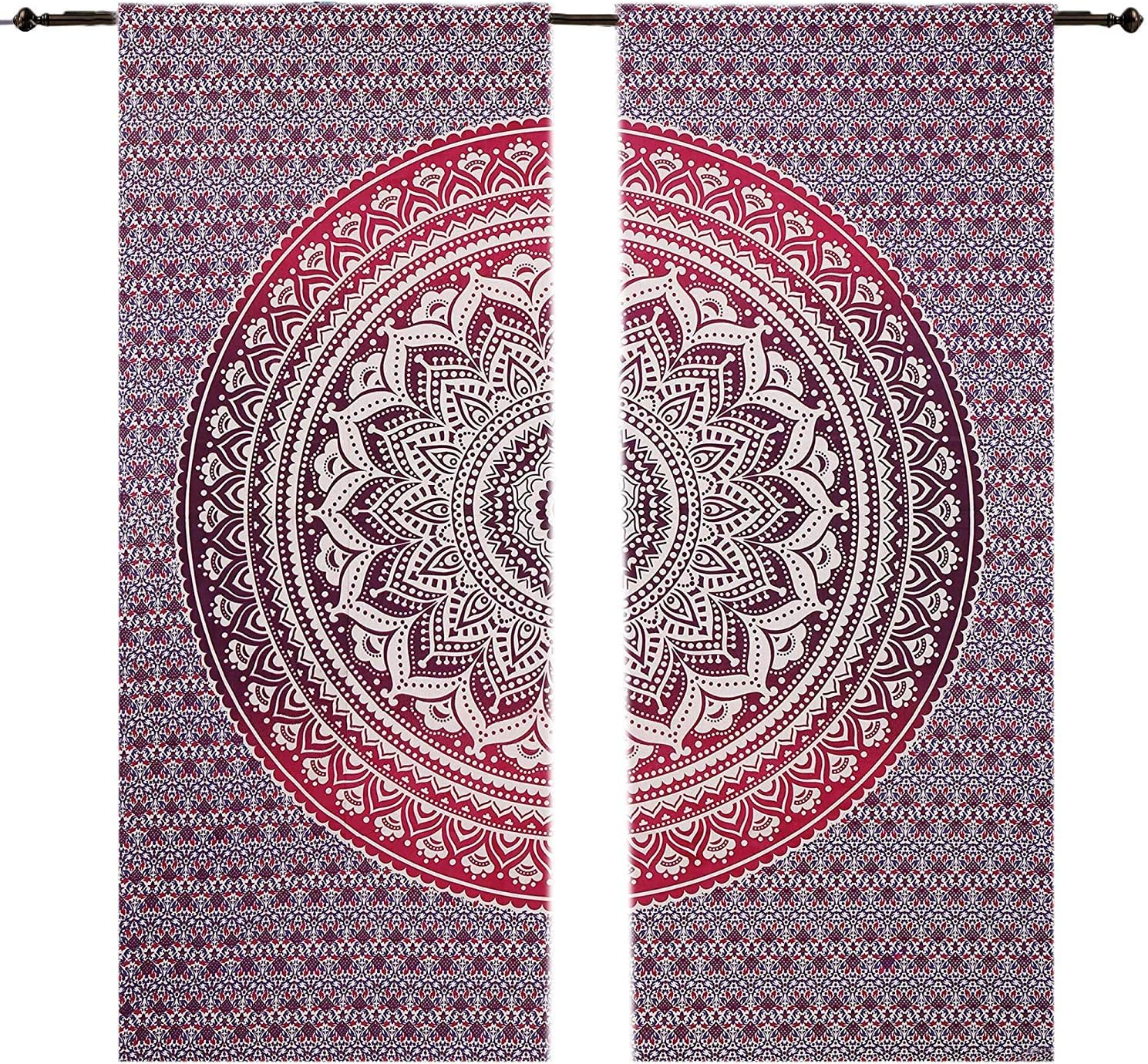 Future Handmade Pink Ombre Mandala Door Window Curtain Curtain Balcony Room Divider Wall Curtains Window Treatments Drapes Curtain Set (2x W42 xL82, Design 8)