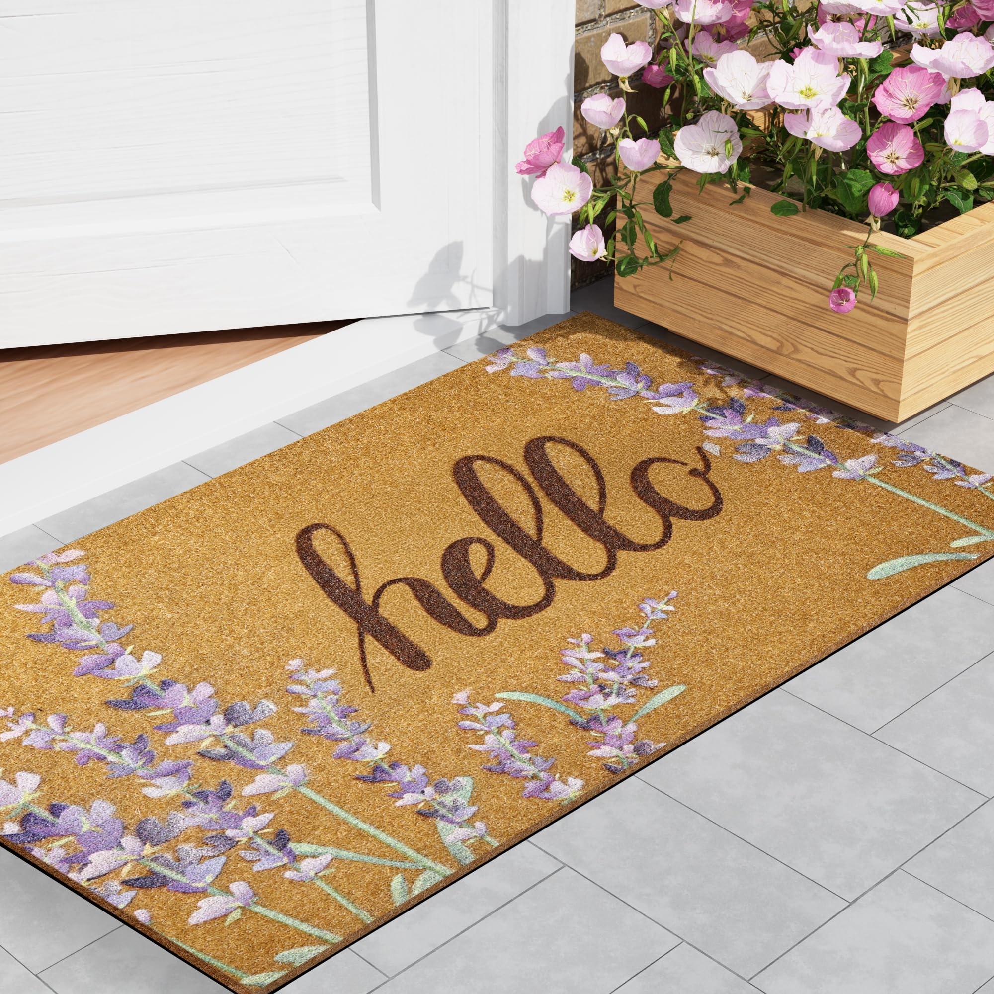Photo 1 of Door Mat Welcome Outdoor Mat: Artificial Coir Doormat for Outdoor Outside Indoor Entrance - Front Door Mat Non-Slip Backing Durable Fall Mat for Home Porch Entryway Floor (Hello Floral, 17"x 30")