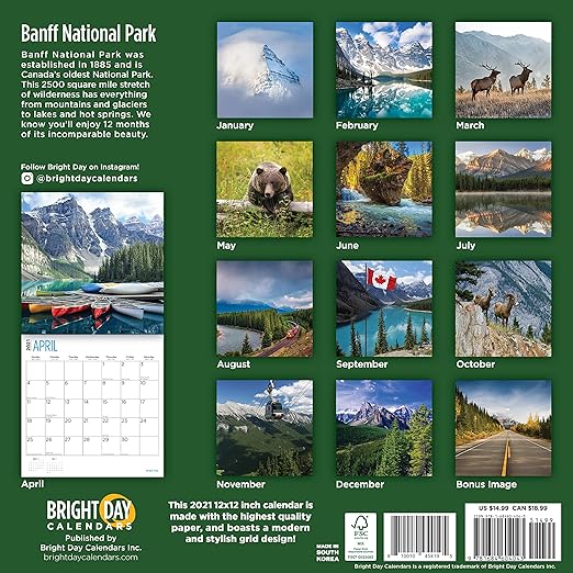 Amazon Com 2021 Banff National Park Wall Calendar By Bright Day 12 X 12 Inch Beautiful Destination Office Products banff calendar 2021