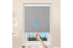 GENIMO 100% Blackout Roller Window Shades, Window Blinds Cordless with Thermal Insulated, UV Protection Fabric, Mini French Door Blinds for Home, Office, Bedroom, Easy to Install, Grey, 35" W X 75" H