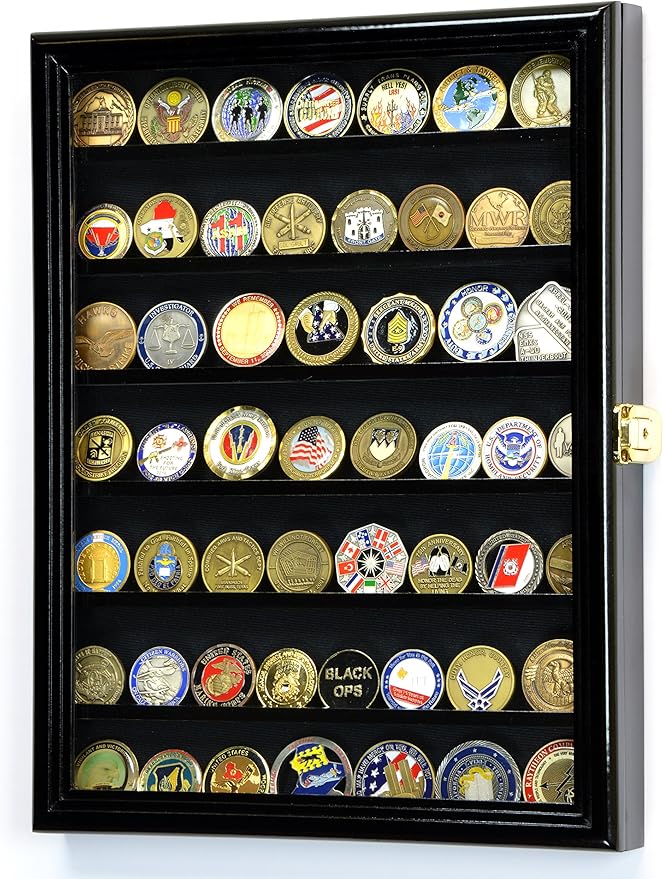 Military Challenge Coin Display Case Holder Wall Rack w/ UV