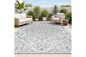 JONATHAN Y Boho Medallion Indoor Outdoor Area Rug 8X10 Navy/Gray, Estrella Textured Weave for Backyard, Patio, Porch, Easy-Cleaning, High Traffic, Pet-Friendly, Non-Shedding (SMB105B-8)
