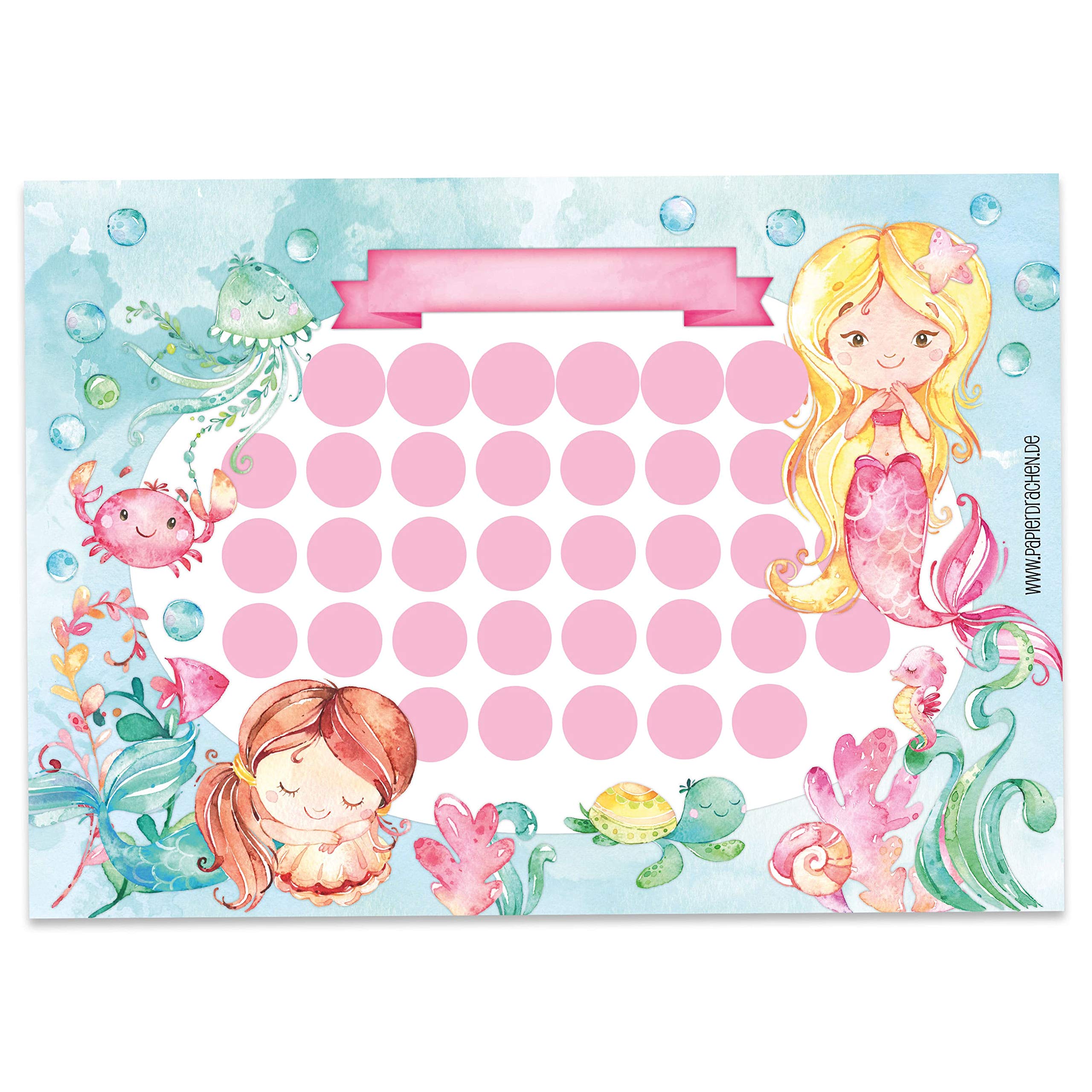 Papierdrachen Reward chart set for children in a 10-sheet tear-off pad - Motivating concept as educational aid - with great stickers for boys and girls - Mermaid blank set design 15