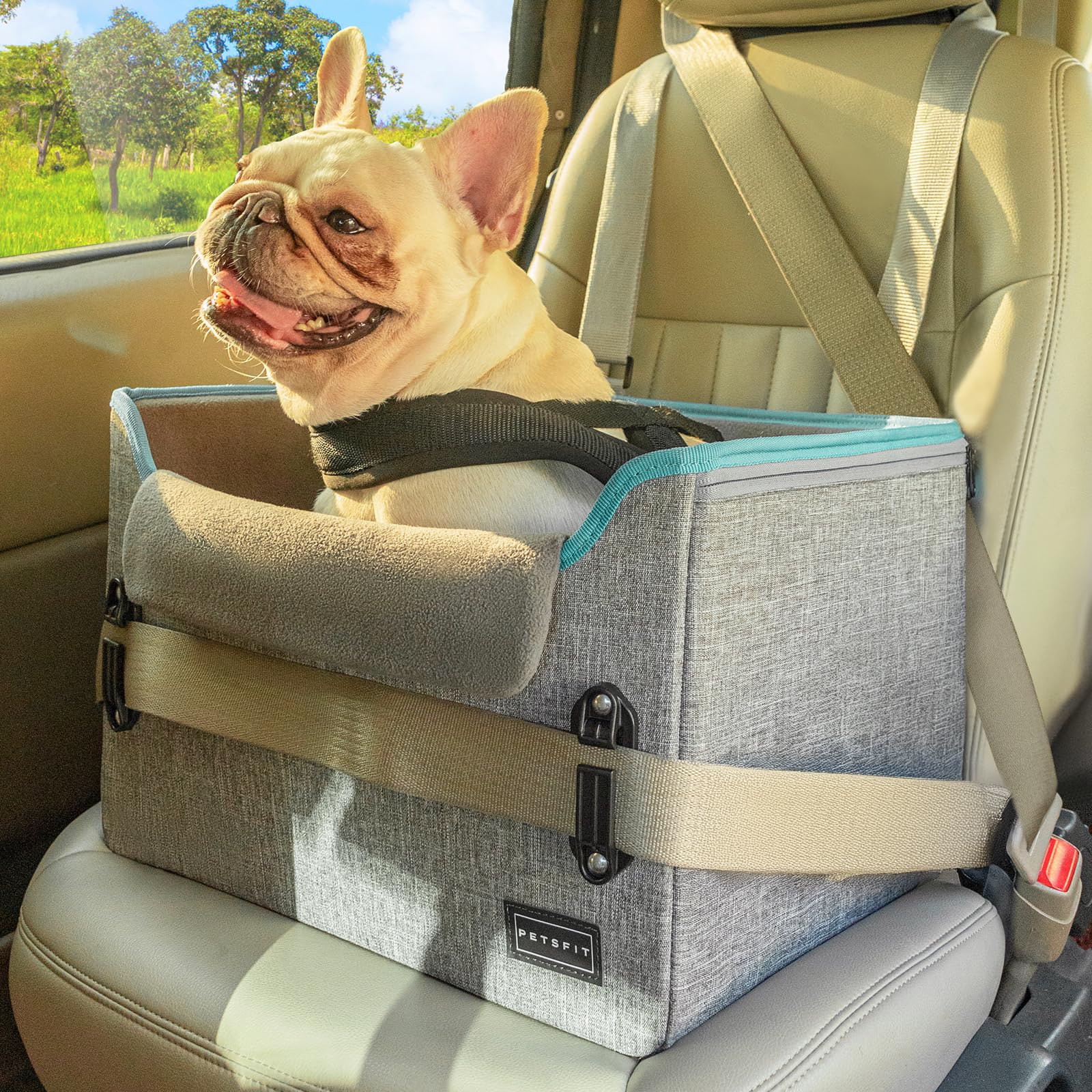Photo 1 of PETSFIT Dog Car Seats for Small Dogs – Patented Safety Buckles – Safety Tether – Foldable Travel Dog Booster Car Seat Reduces Anxiety & Road Trips – Stable Frame, Soft Cushion, Fits Front/Back Seat