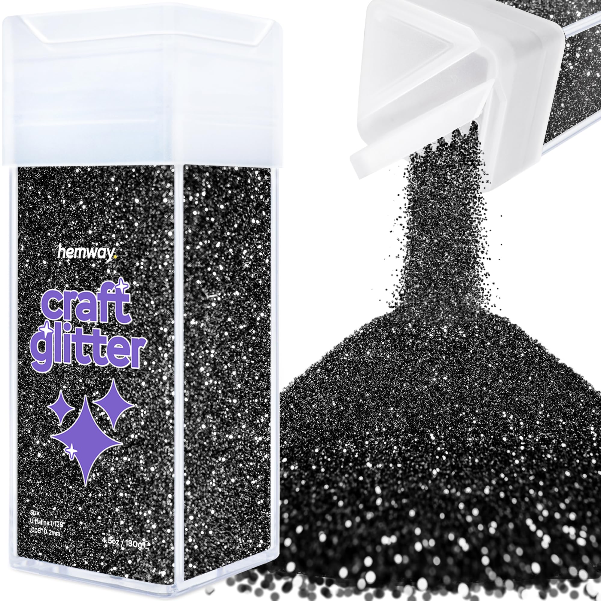 Hemway Glitter Shaker Black 110g Ultrafine, Craft Glitter Shaker for Resin & Epoxy Crafts, Christmas Art Supplies, Nail, Body, Face, Eye, Festival, Crafting, Slime, Sparkle โ image 1