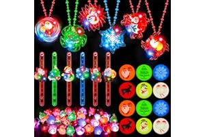 HUYAMAP 64 PCS Christmas Party Favors Bulk Glow in The Dark Party Supplies LED Christmas Toys Bulk Light Up Necklace Bracelet Rings Xmas Toy Gifts for Stocking Stuffers Holiday Favors Classroom Rewards Prizes
