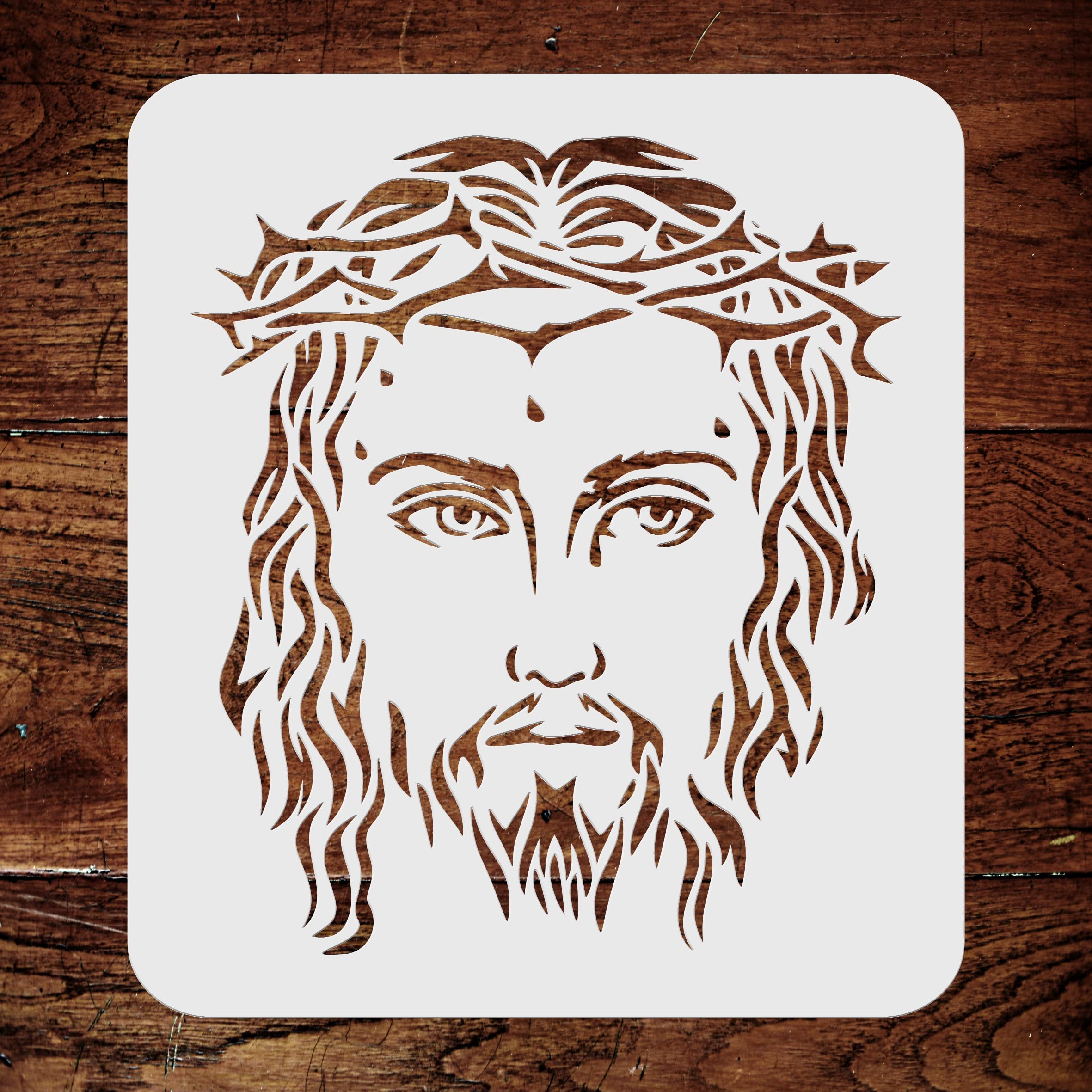 Jesus Stencil, 25.4 x 29.21 cm (M) - Christian Catholic Religious Crown of Thorns Stencils for Painting Template