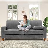 Kidirect 70in Corduroy Couch, Small Loveseat Sofa, Grey Corduroy Couch | No Tool Assembly, Comfy Couches for Living Room, Small Loveseat Sofa, 21in Deeper Seat, Sofas for LIving Room &amp; 2 Pillows