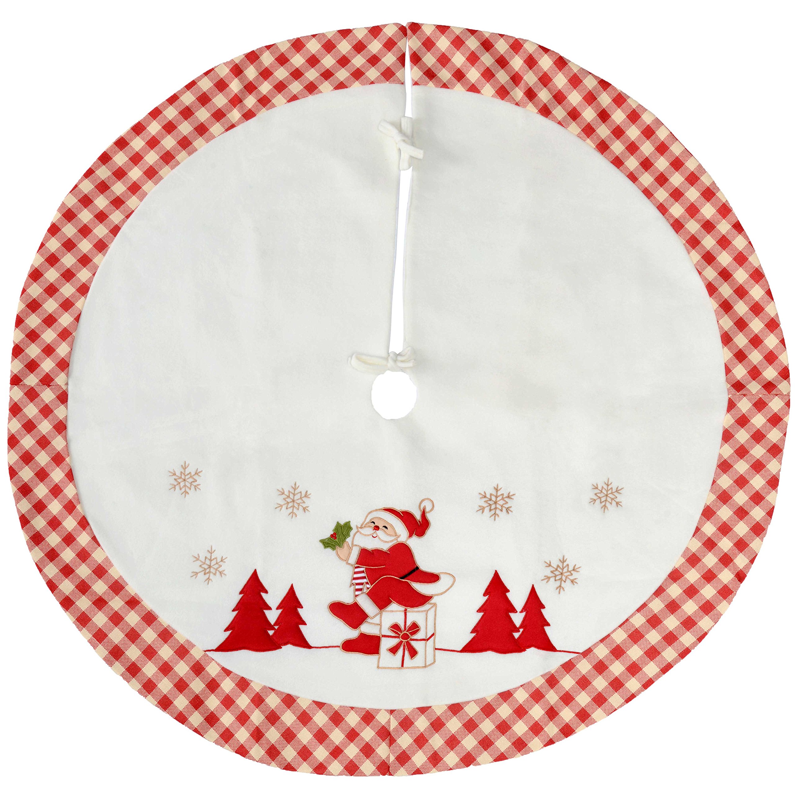 WeRChristmas Checked Santa Design Christmas Tree Skirt Decoration, 107 cm - Red/White