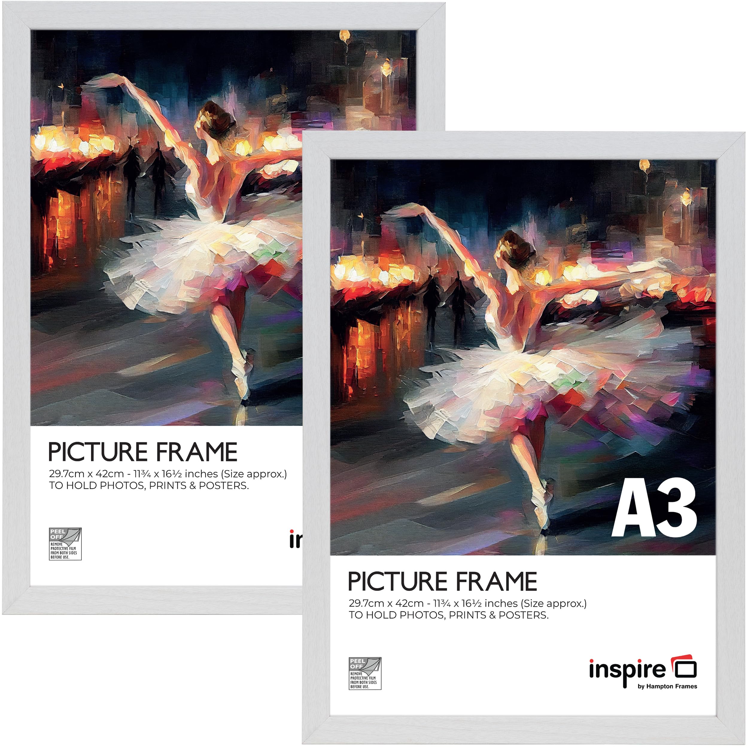Inspire By Hampton WELFORD A3 (29.7x42cm) White Poster Frame Acrylic (Non-Glass) Front Pack of 2