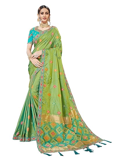 Women's Kota Doria Silk Saree With Blouse Piece (MN550_Green)