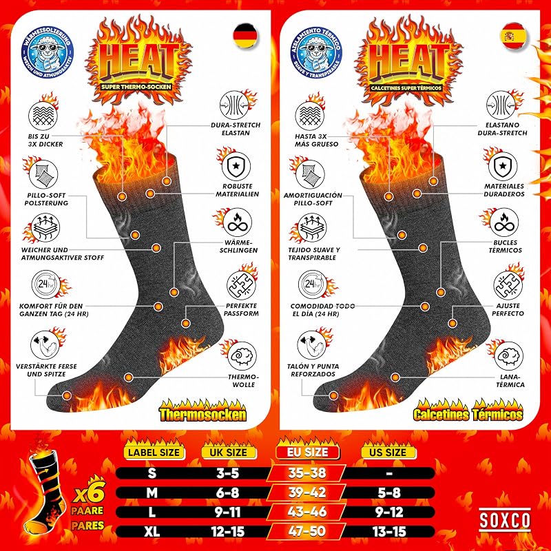 Thermosocken für Herren und Damen - Warme Wintersocken, 6er Pack, 43-46