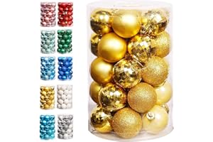 Lulu Home Christmas Ball Ornaments, 34 Ct Xmas Tree Decorations, Holiday Hanging Balls (Golden, 1.57")