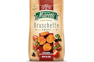 Maretti - Bruschette Chips with Tomato, Olives & Oregano - All Natural Oven Baked Bagel Chips - Good for Vegetarians - Party Snacks Thin Bagels - No Artificial Colors and Flavor 5 oz. (Pack of 6)