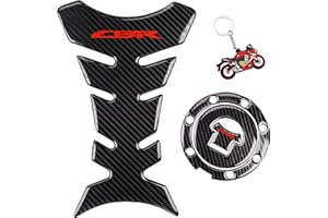 REVSOSTAR Real Carbon Look, Fuel Gas Tank Cap, Protector Pad, Tank Pad Decal Stickers, Tank Protector with Keychain for CBR600RR 2003-2015 CBR1000RR 2004-2015, 3PCS Per Set (RED)