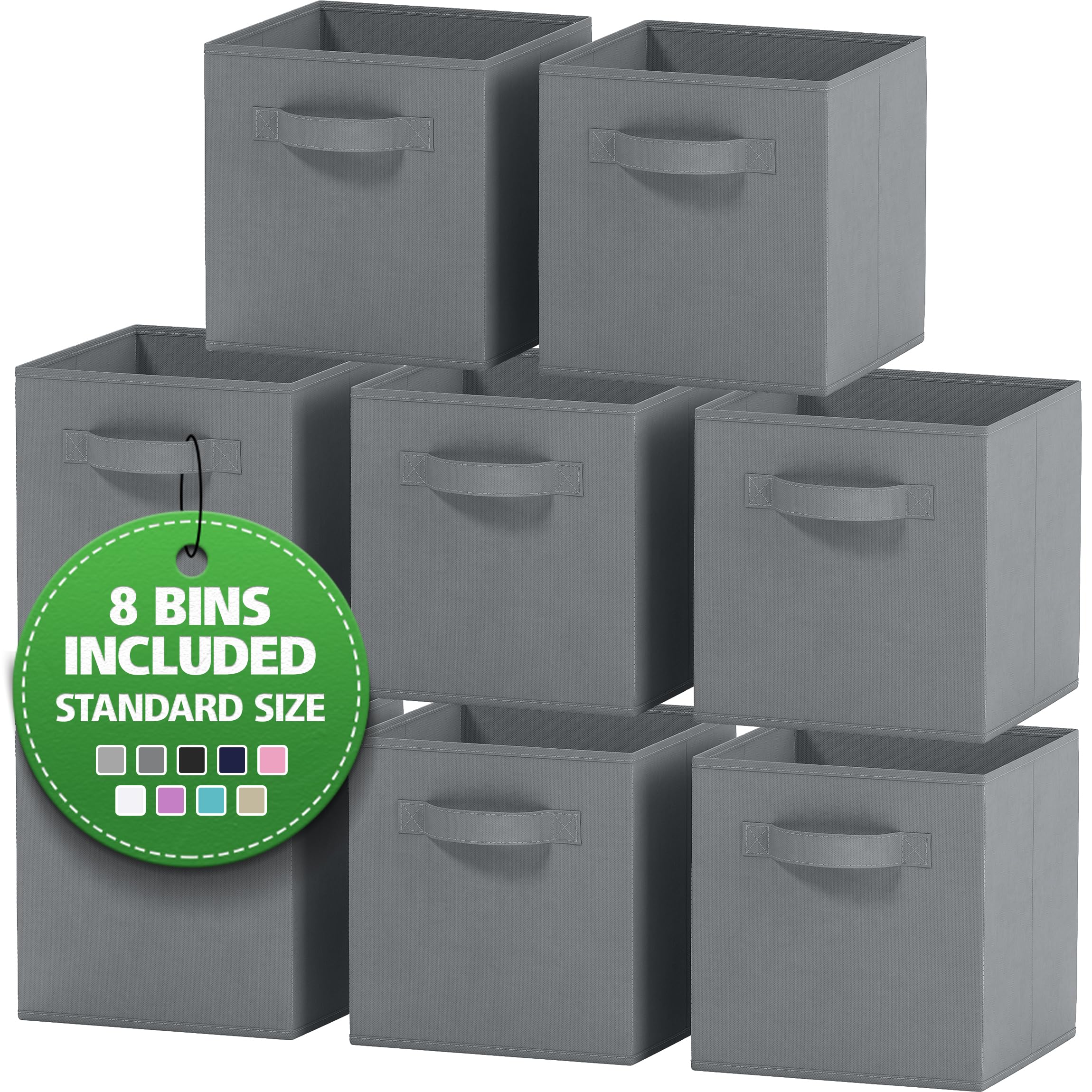 Royexe Storage Cubes - Set of 8 Storage Baskets | Collapsible Fabric Storage Box Features Dual Reinforced Handles | Cube Storage Bins for Toys | Foldable Storage Box and Toy Basket [Grey]