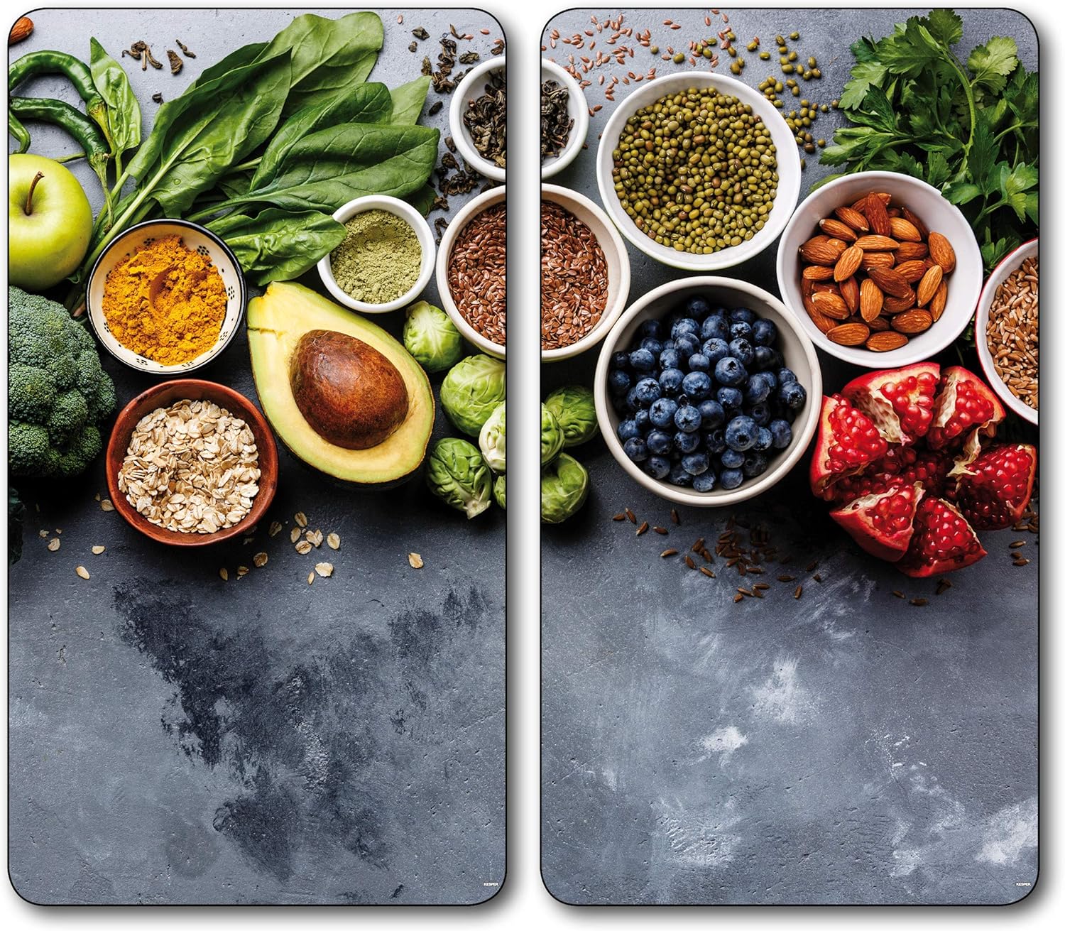 KESPER 3654313 Multi-Glasschneideplatte 2er Pack Motiv AVOCADO/Herdabdeckplatte/Glasschneidbrett/Glasplatte/Spritzschutz