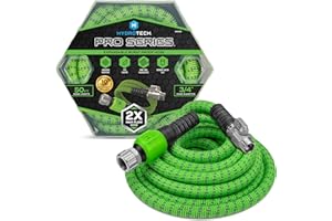 HydroTech 50 ft Expandable Garden Hose - Pro Series, 2x Max Flow, 3/4" No-Kink Flexibility, Lightweight Hose for Lawn, Garden, Car Washing, Deck and Patio Cleaning