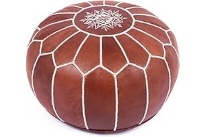 Marrakesh Gallery Genuine Leather Round Pouf Unstuffed - Moroccan Ottoman Footstool, Footrest Cover - Boho Decor - Bohemian Living Room, Bedroom, Kids Room, Gift & Wedding