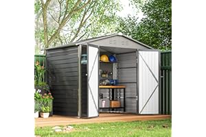 Outsunny 8' x 6' Outdoor Storage Shed, Galvanized Metal Garden Shed with Lockable Doors, 4 Vents, 2 Windows and Gloves, Tool 